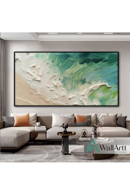 Blue Green Waves 3d Heavy Textured Partial Oil Painting